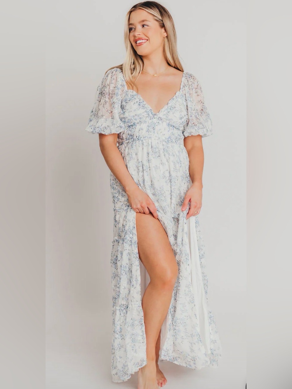 Storia Daphne Romantic Floral Cottagecore Maxi Dress Double Slit Prairie Size M - Picture 5 of 16